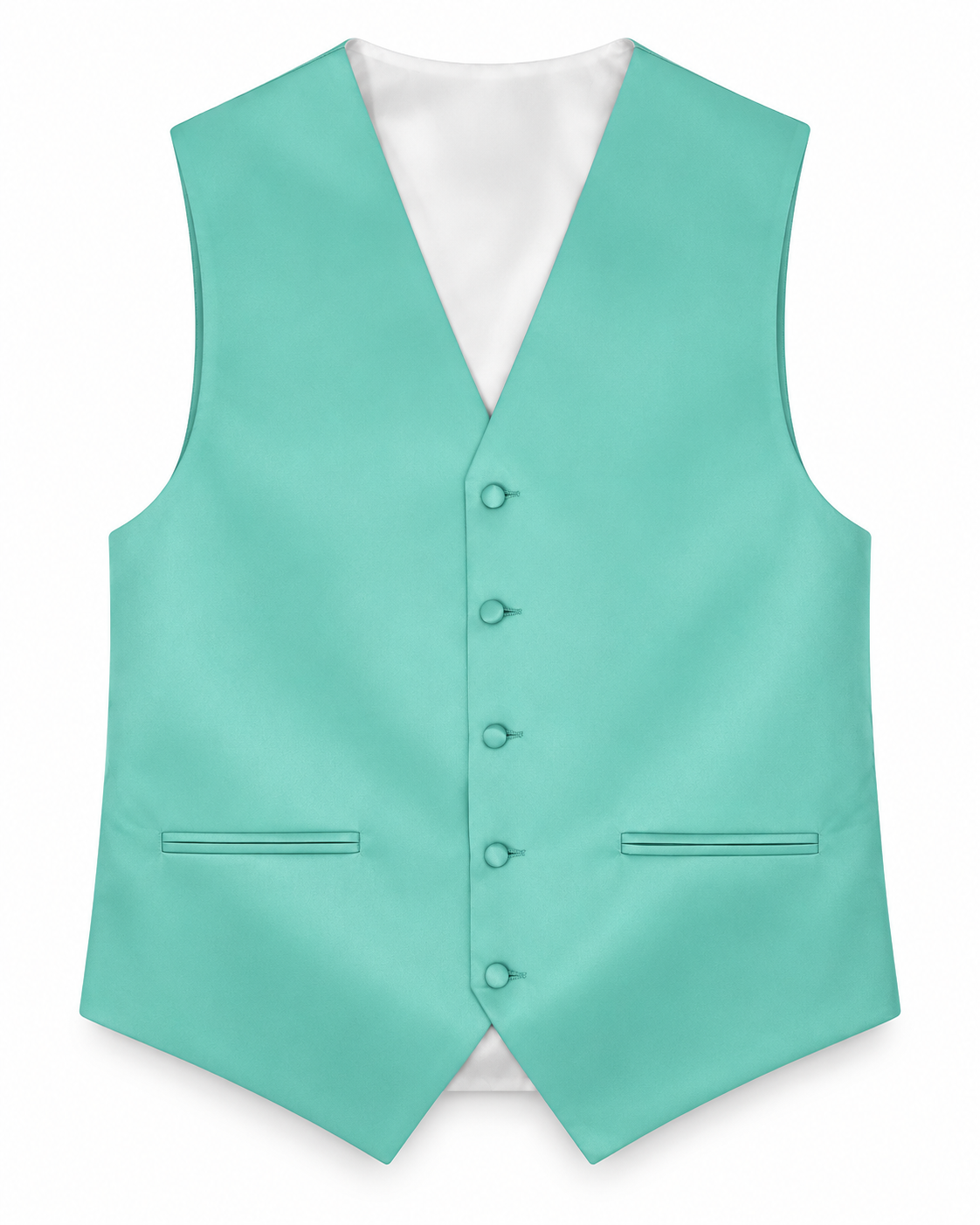 Aquamarine satin vest front view on a white background