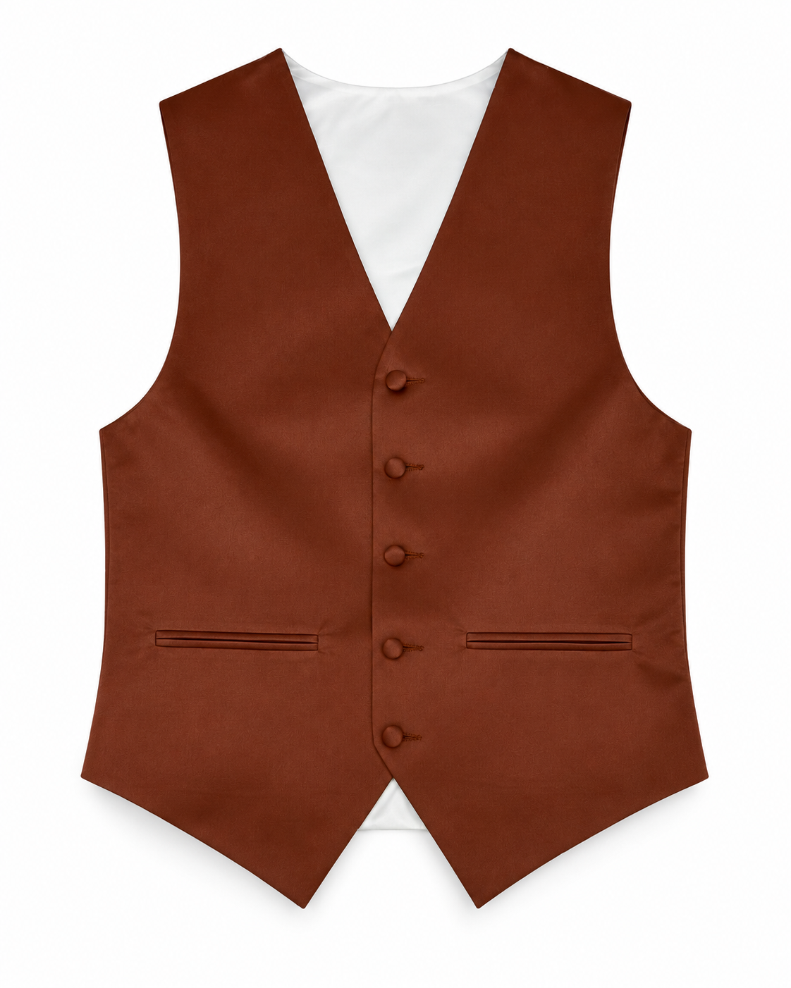 Auburn satin vest front view on a white background