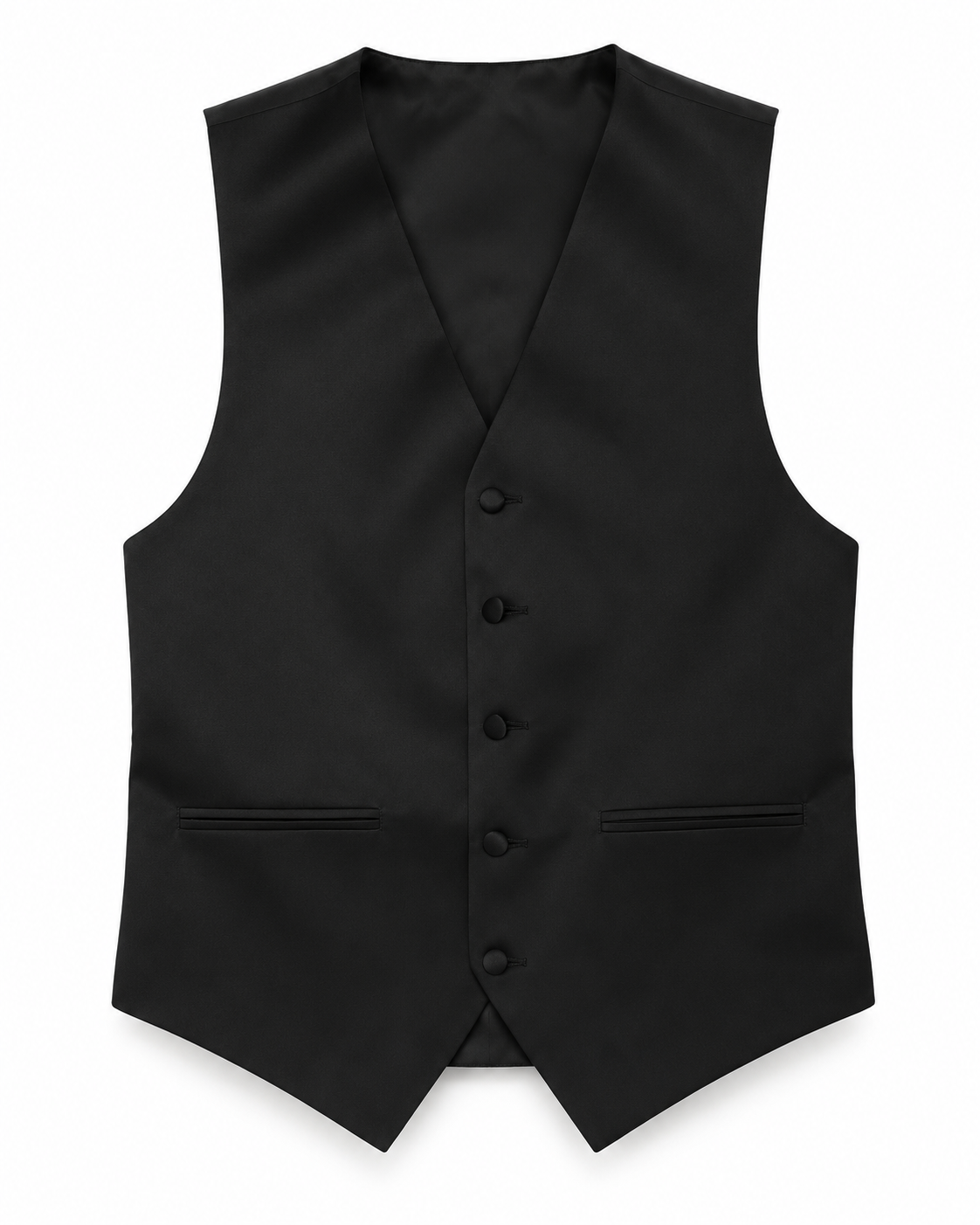 Black satin vest front view on a white background