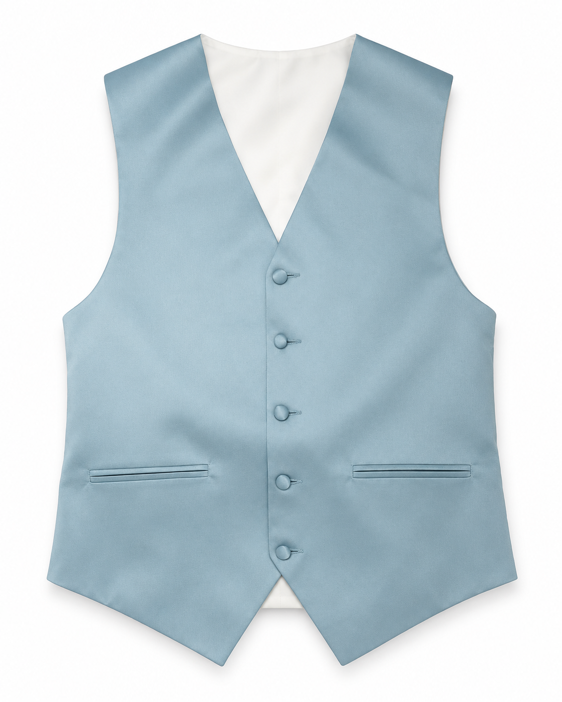 Blue satin vest front view on a white background