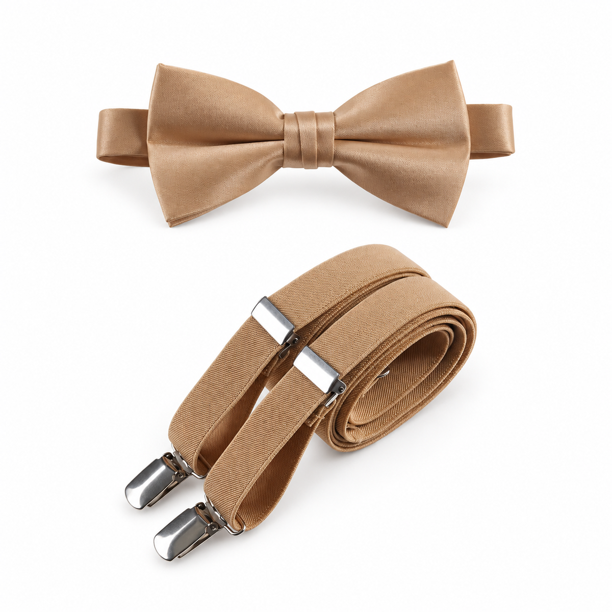 Men's Pre-tied Satin Bow Tie and Adjustable Stretch Suspender Sets — professional product photograph