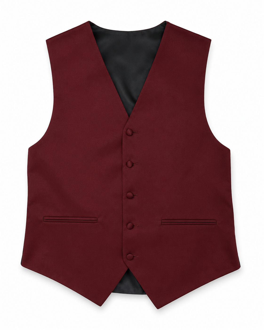 Burgundy satin vest front view on a white background