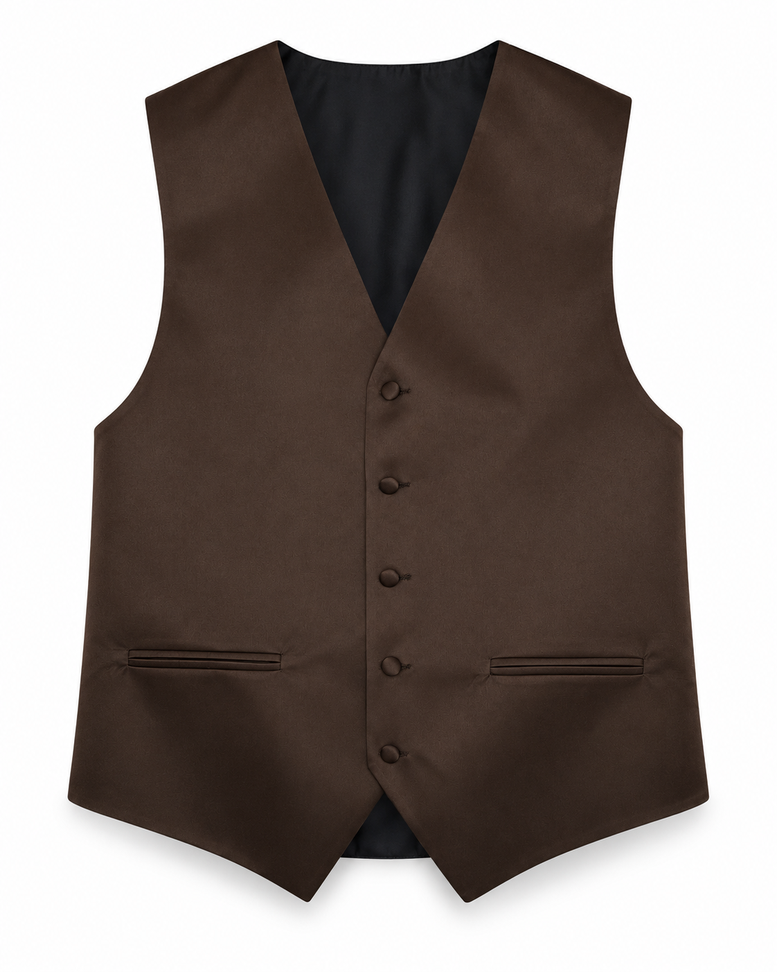Chocolate satin vest front view on a white background