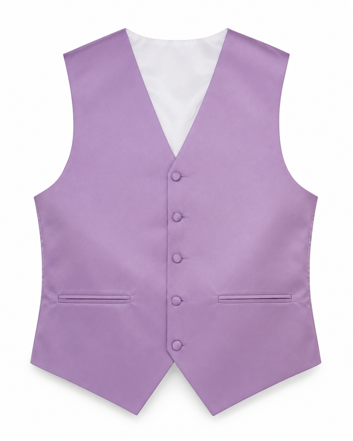 Lavender satin vest front view on a white background