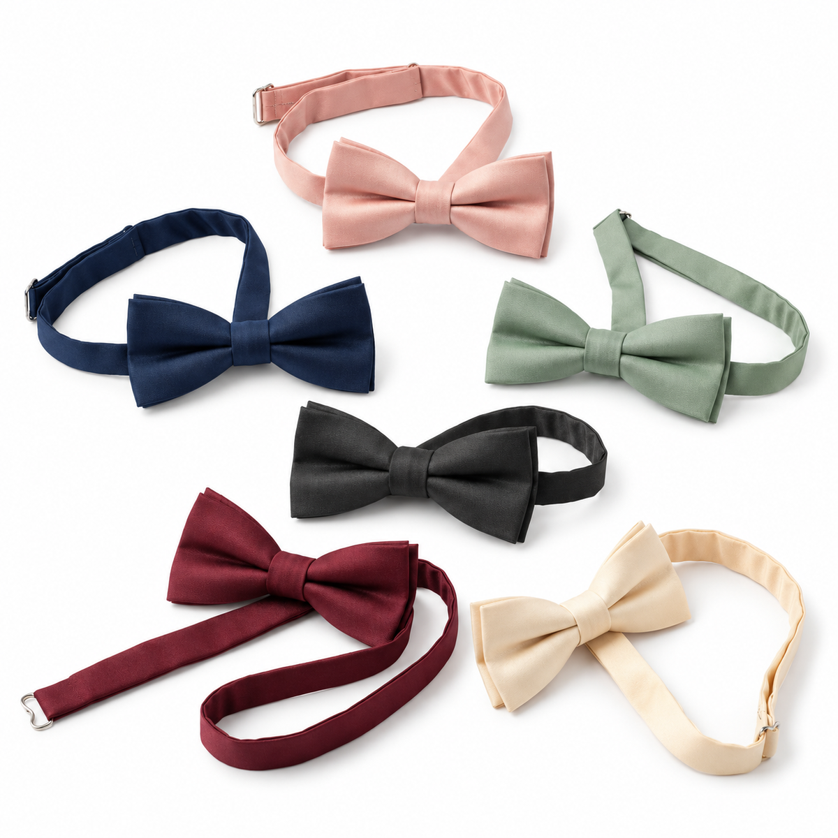 Adjustable Pre-Tied Satin Bow Tie | Men's & Boys' Sizes — professional studio product photograph