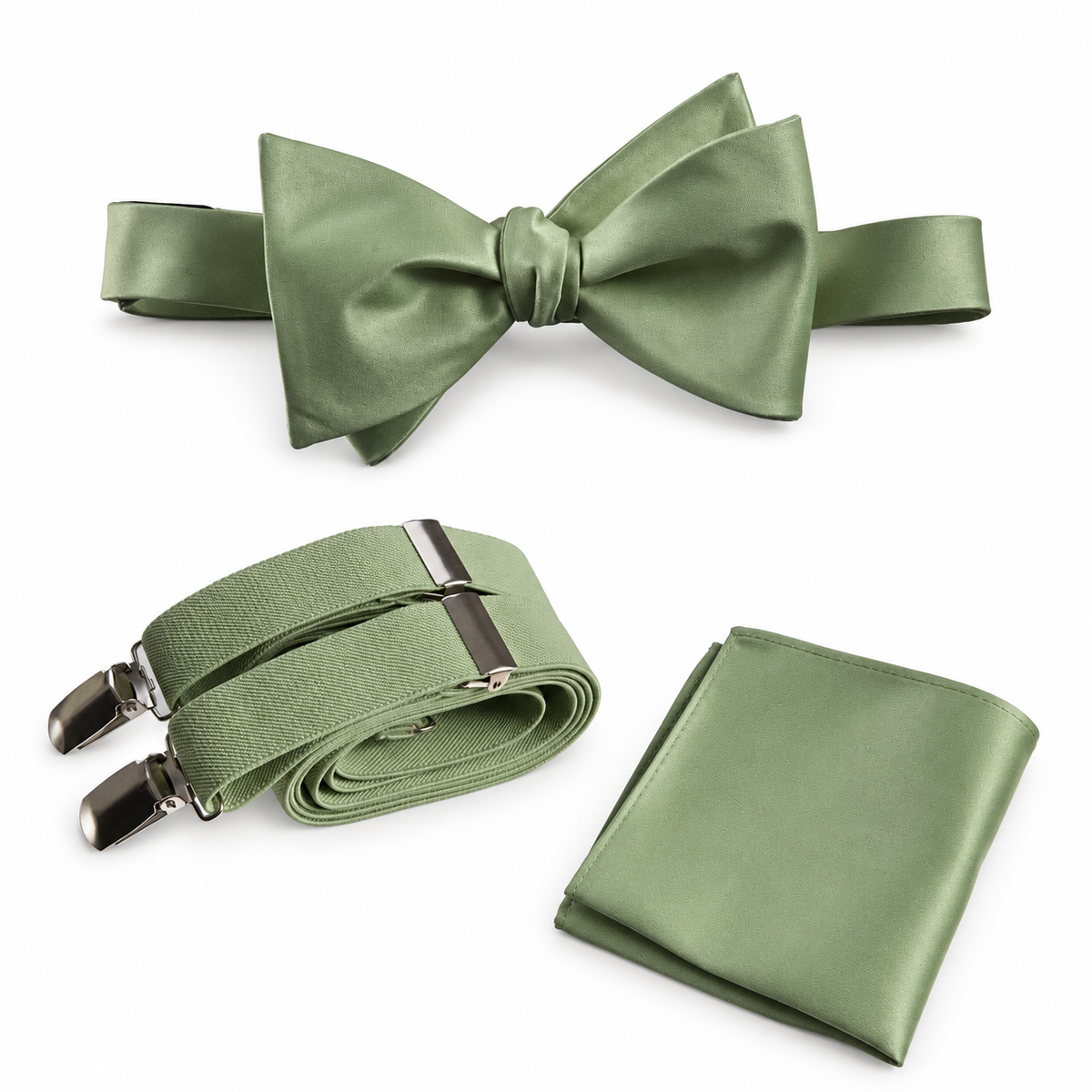 Men's & Boys' Bow Tie, Suspenders & Pocket Square Matching Set — professional product photograph