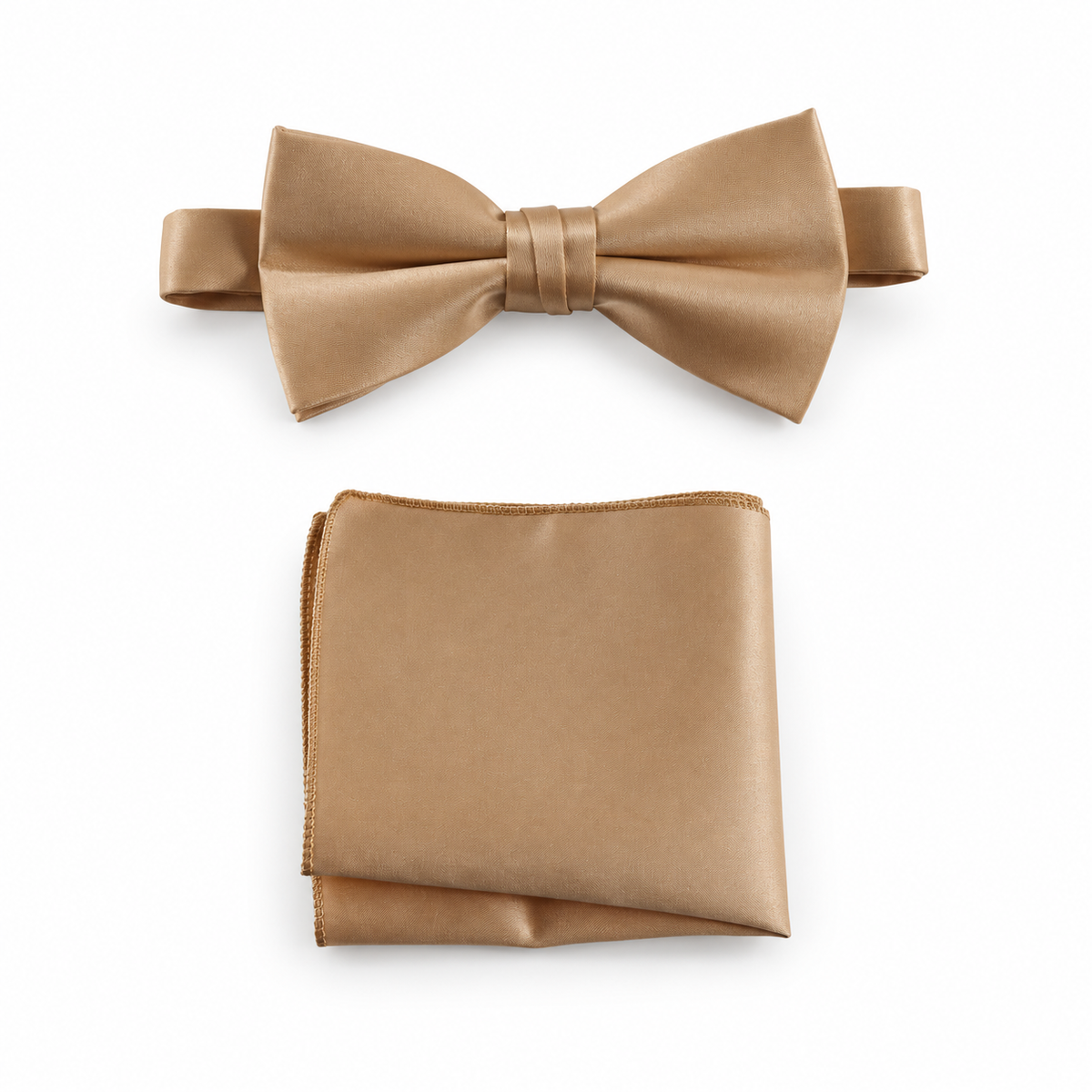 Men's Pre-tied Satin Bow Tie and Pocket Square Handkerchief Sets — professional product photograph