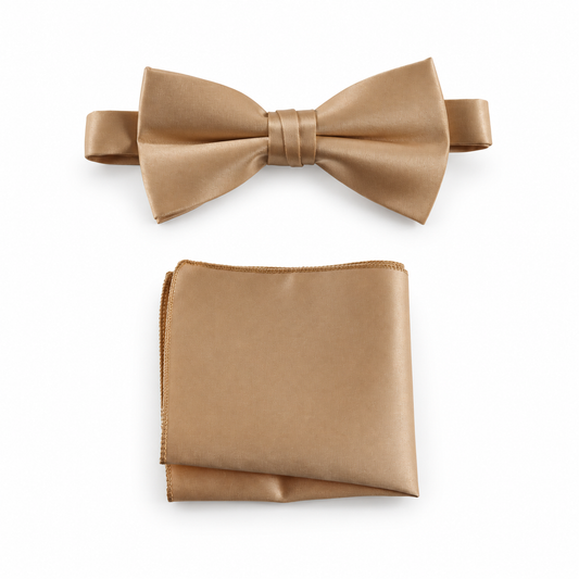 Men's Pre-tied Satin Bow Tie and Pocket Square Handkerchief Sets — professional product photograph