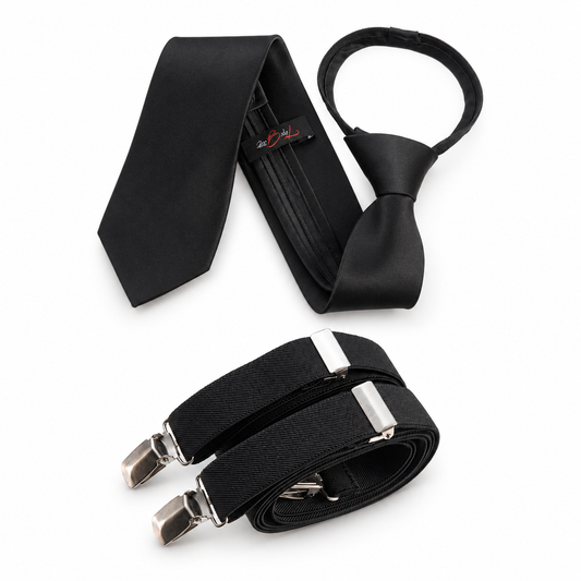 Neck Tie and Adjustable Stretch Suspender Set — professional product photograph