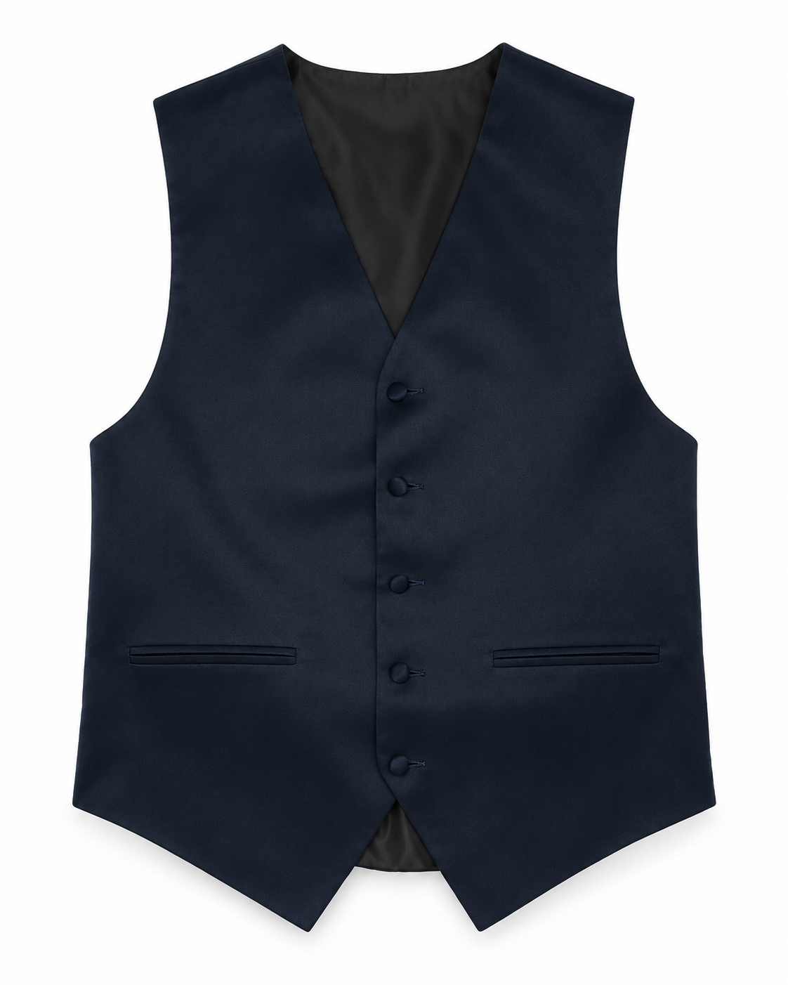 Midnight Blue satin vest front view on a white background