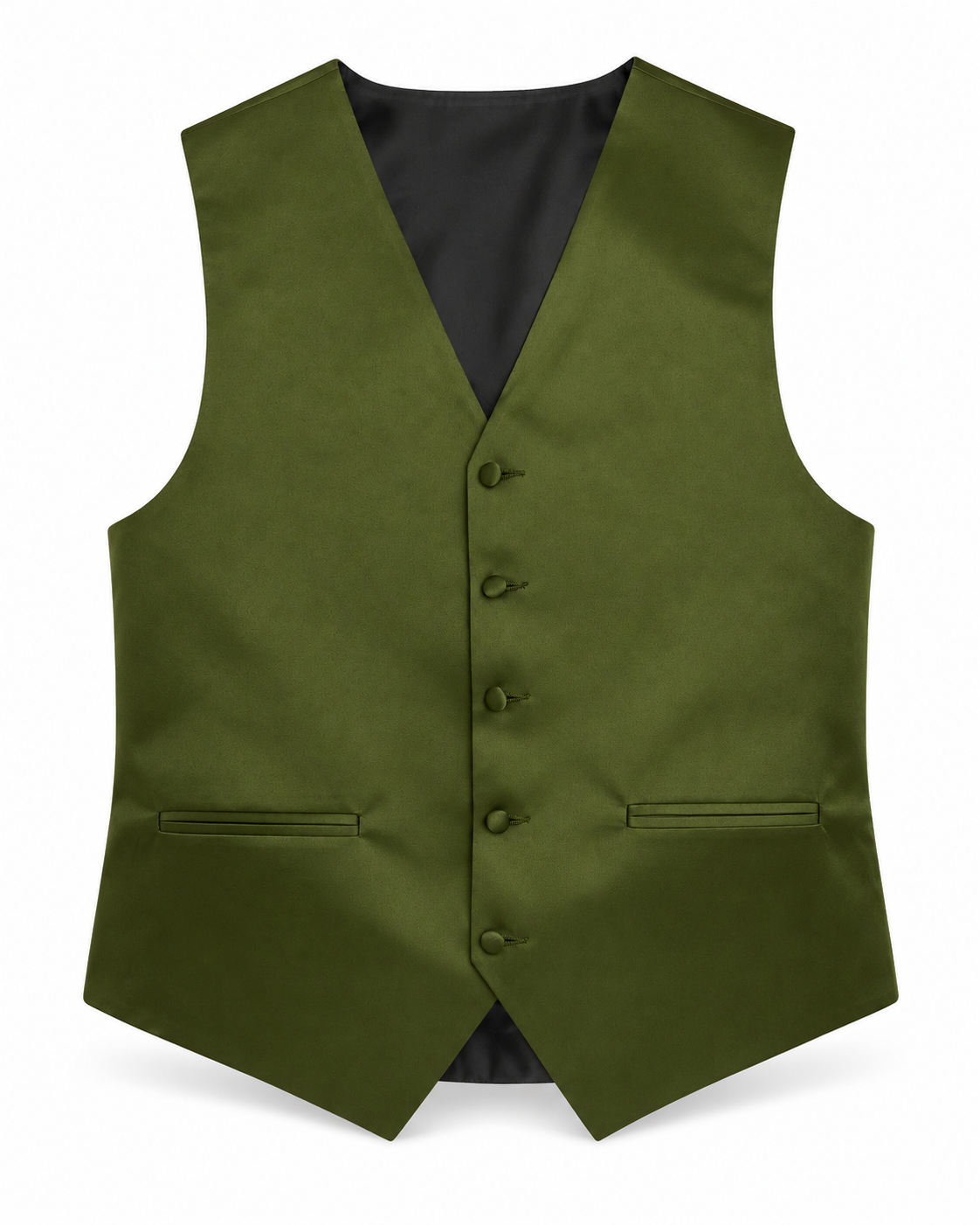 Olive satin vest front view on a white background