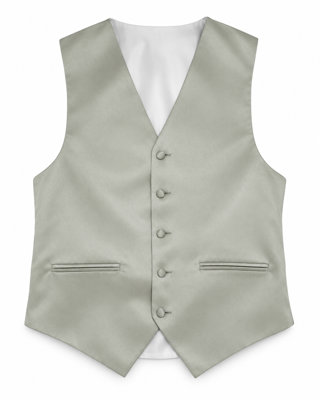 Silver satin vest front view on a white background