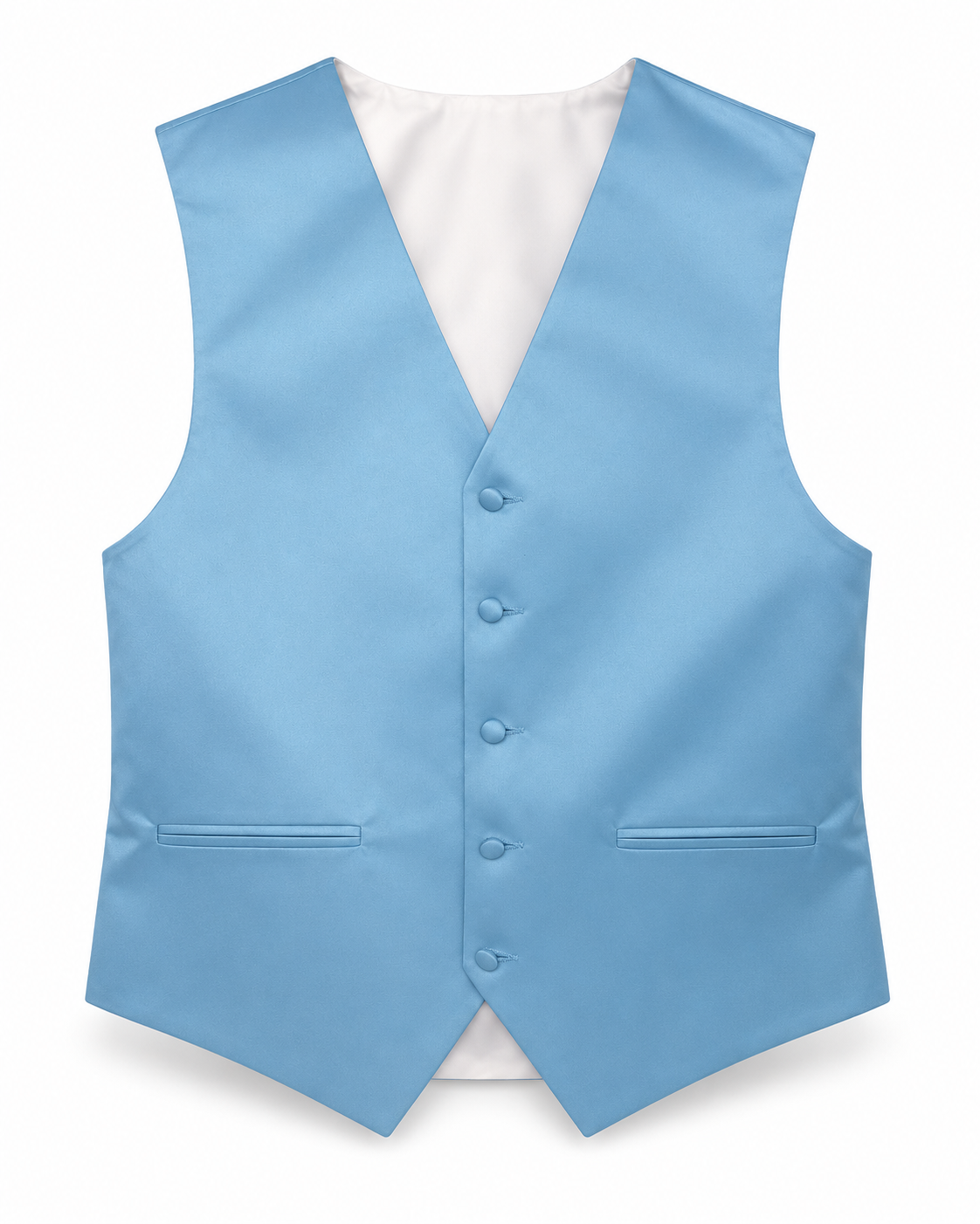 Sky Blue satin vest front view on a white background