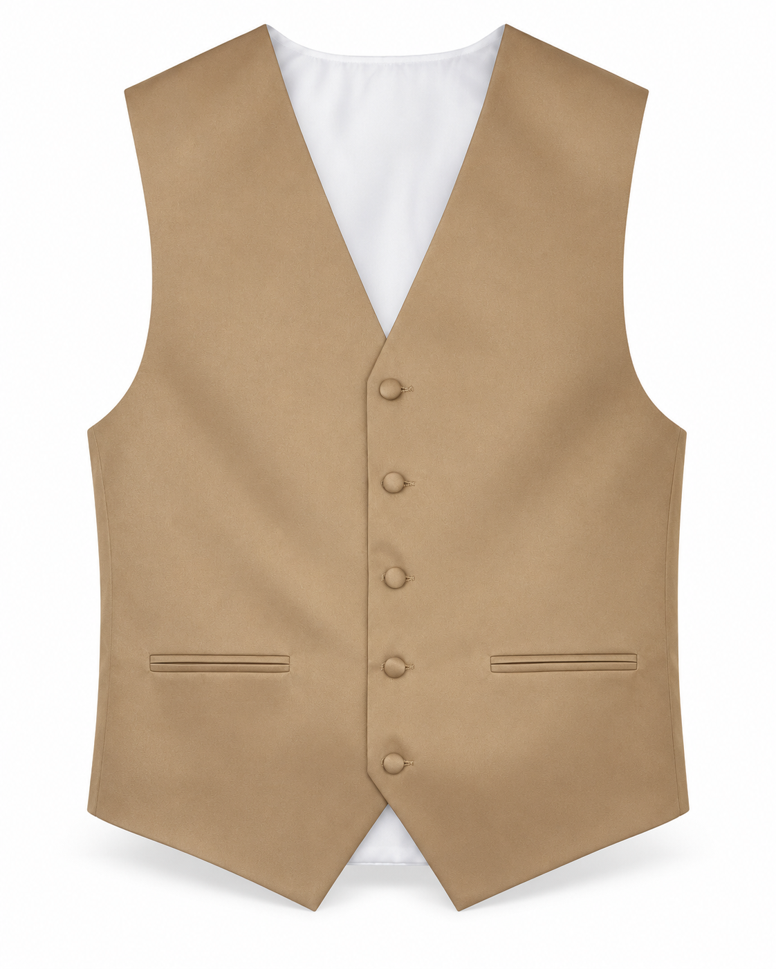 Tan satin vest front view on a white background