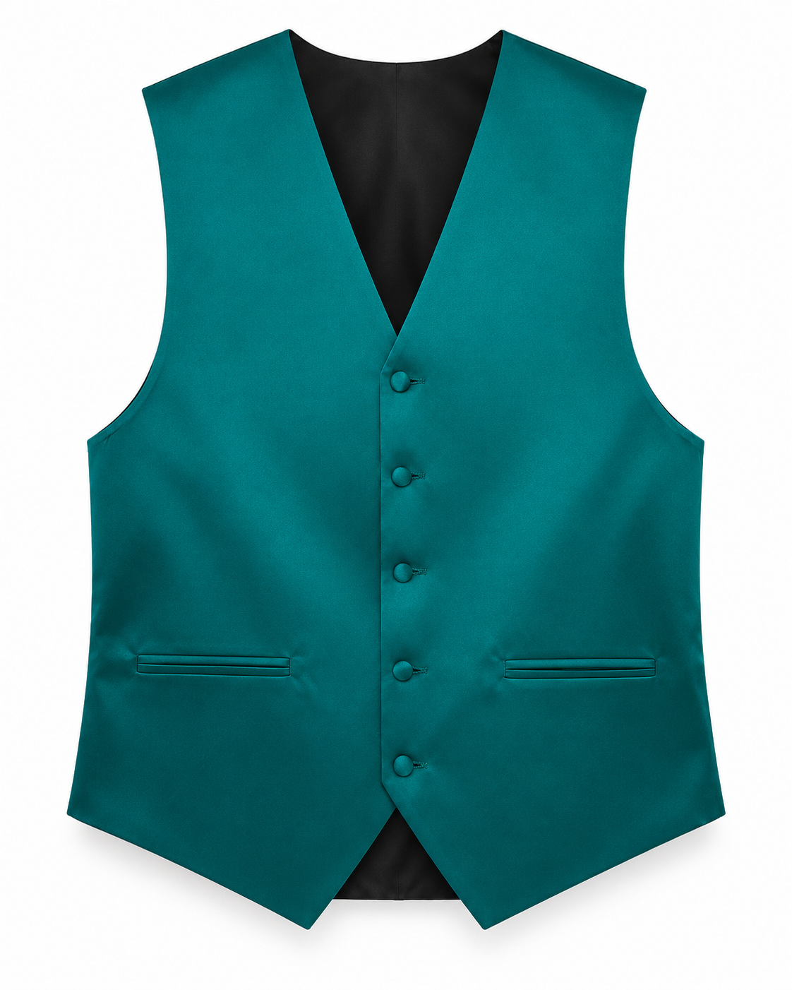 Teal satin vest front view on a white background