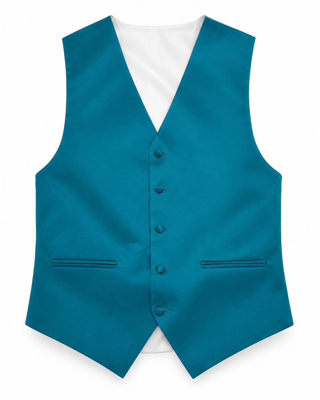 Turquoise satin vest front view on a white background