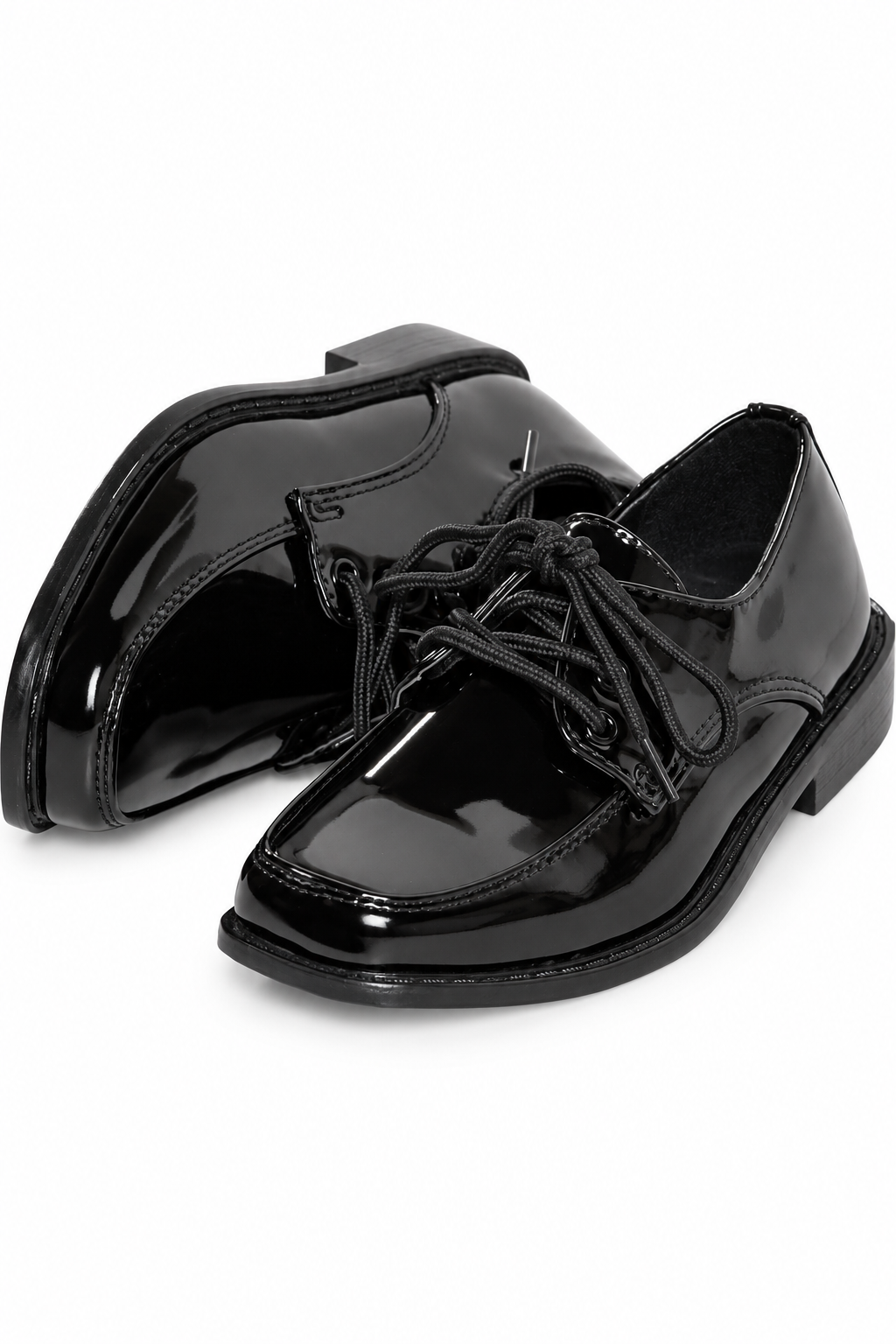 Boys Square Toe Patent Leather Tuxedo Shoes | Communion & Weddings — professional product photograph