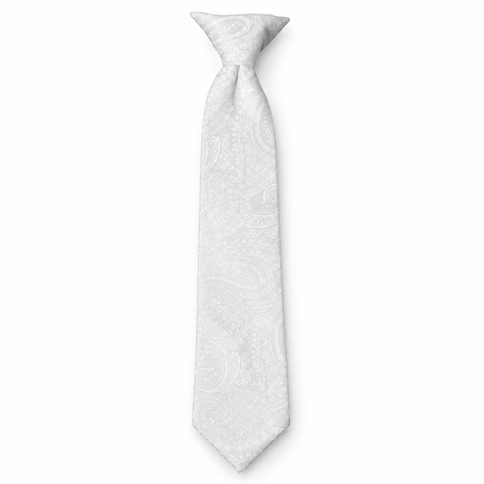 White Paisley Necktie for Toddlers, Boys and Youth — professional product photograph