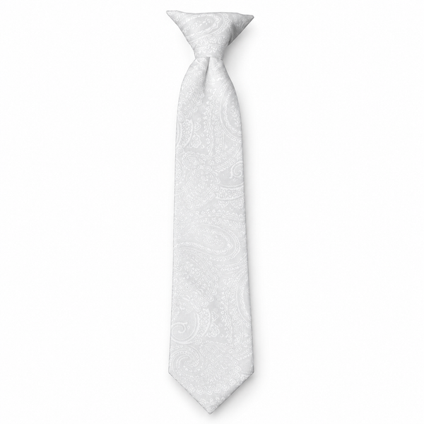 White Paisley Necktie for Toddlers, Boys and Youth