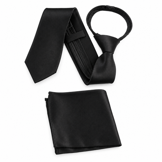 Zipper Neck Tie and Pocket Square Set — professional product photograph