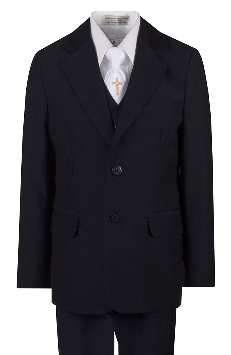 Boys Communion Slim Fit Suit with Religious Cross Neck Tie - Tuxgear