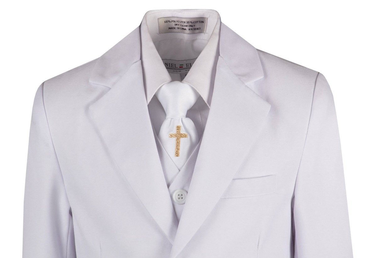 Boys Communion Slim Fit Suit with Religious Cross Neck Tie - Tuxgear
