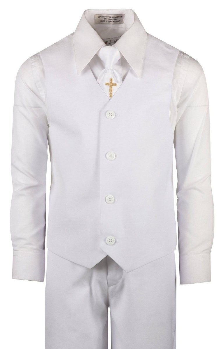 Boys Communion Slim Fit Suit with Religious Cross Neck Tie - Tuxgear