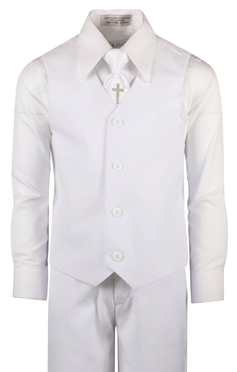 Boys Communion Slim Fit Suit with Religious Cross Neck Tie - Tuxgear