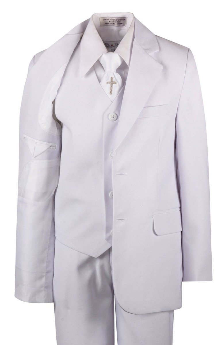Boys Communion Slim Fit Suit with Religious Cross Neck Tie - Tuxgear