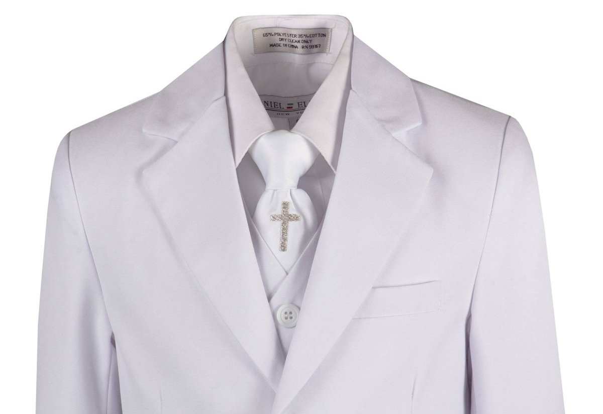Boys Communion Slim Fit Suit with Religious Cross Neck Tie - Tuxgear