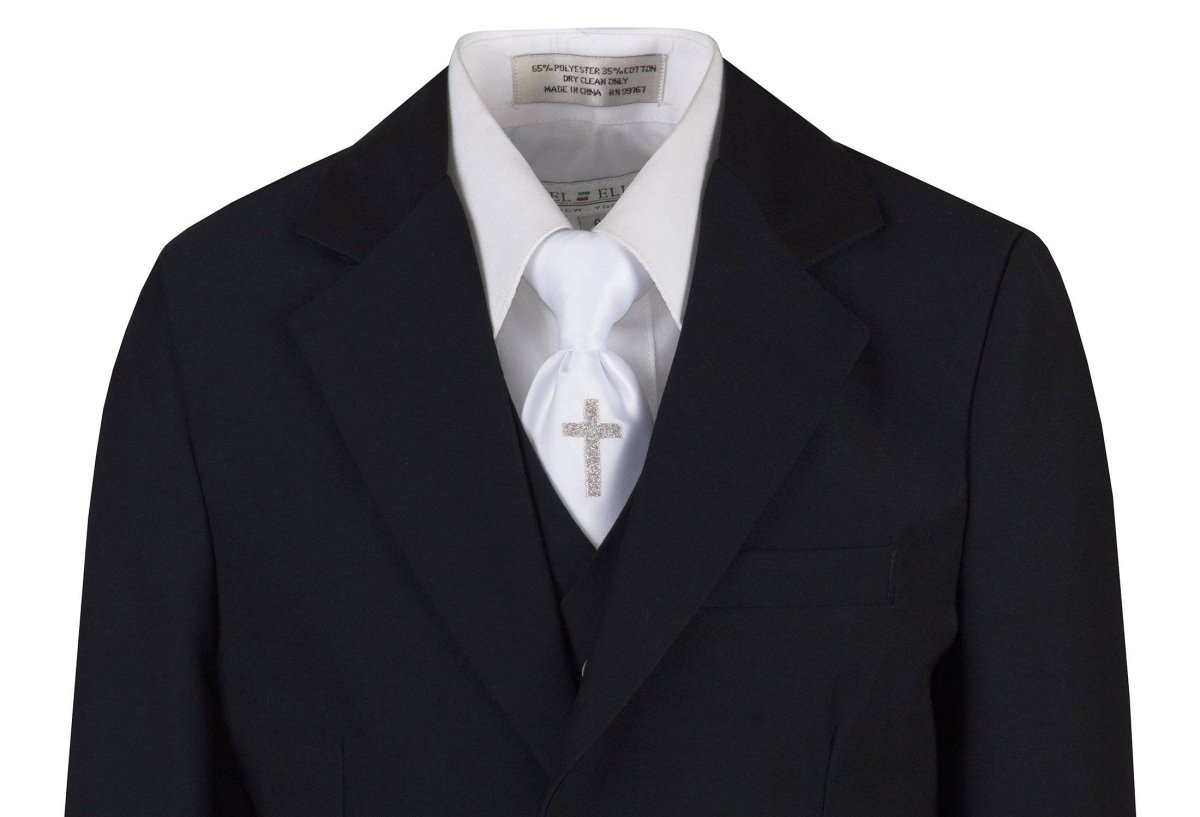 Boys Communion Slim Fit Suit with Religious Cross Neck Tie - Tuxgear