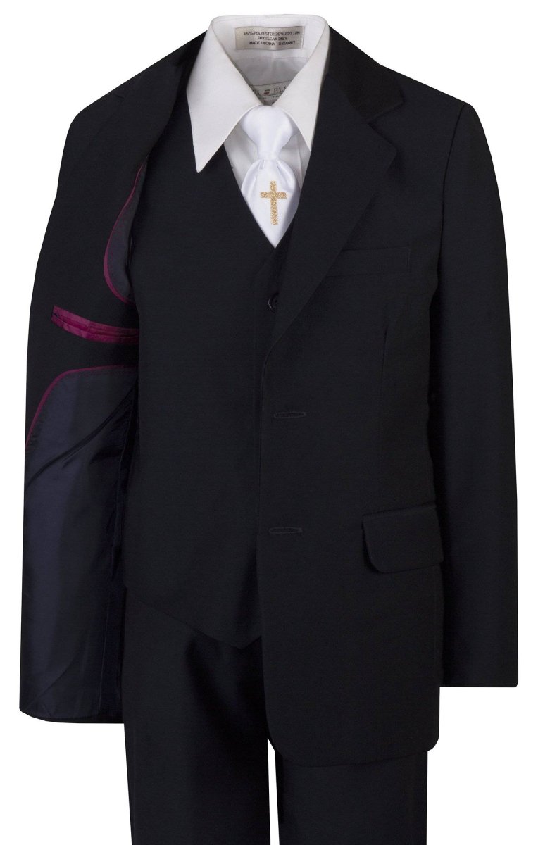 Boys Communion Slim Fit Suit with Religious Cross Neck Tie - Tuxgear