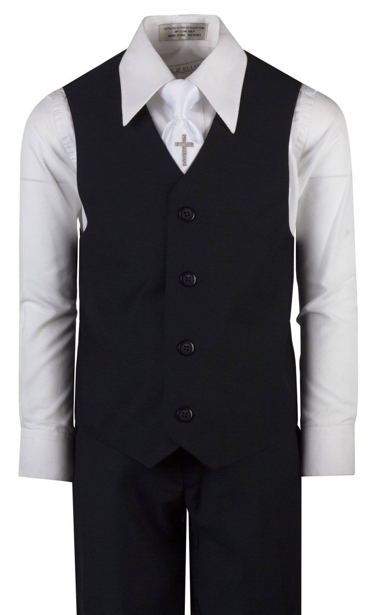 Boys Communion Slim Fit Suit with Religious Cross Neck Tie - Tuxgear