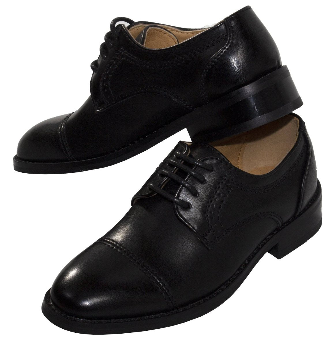Boys' Matte Black Cap Toe Lace-up Dress Shoes Boys' Matte Black Cap Toe Lace-up Dress Shoes