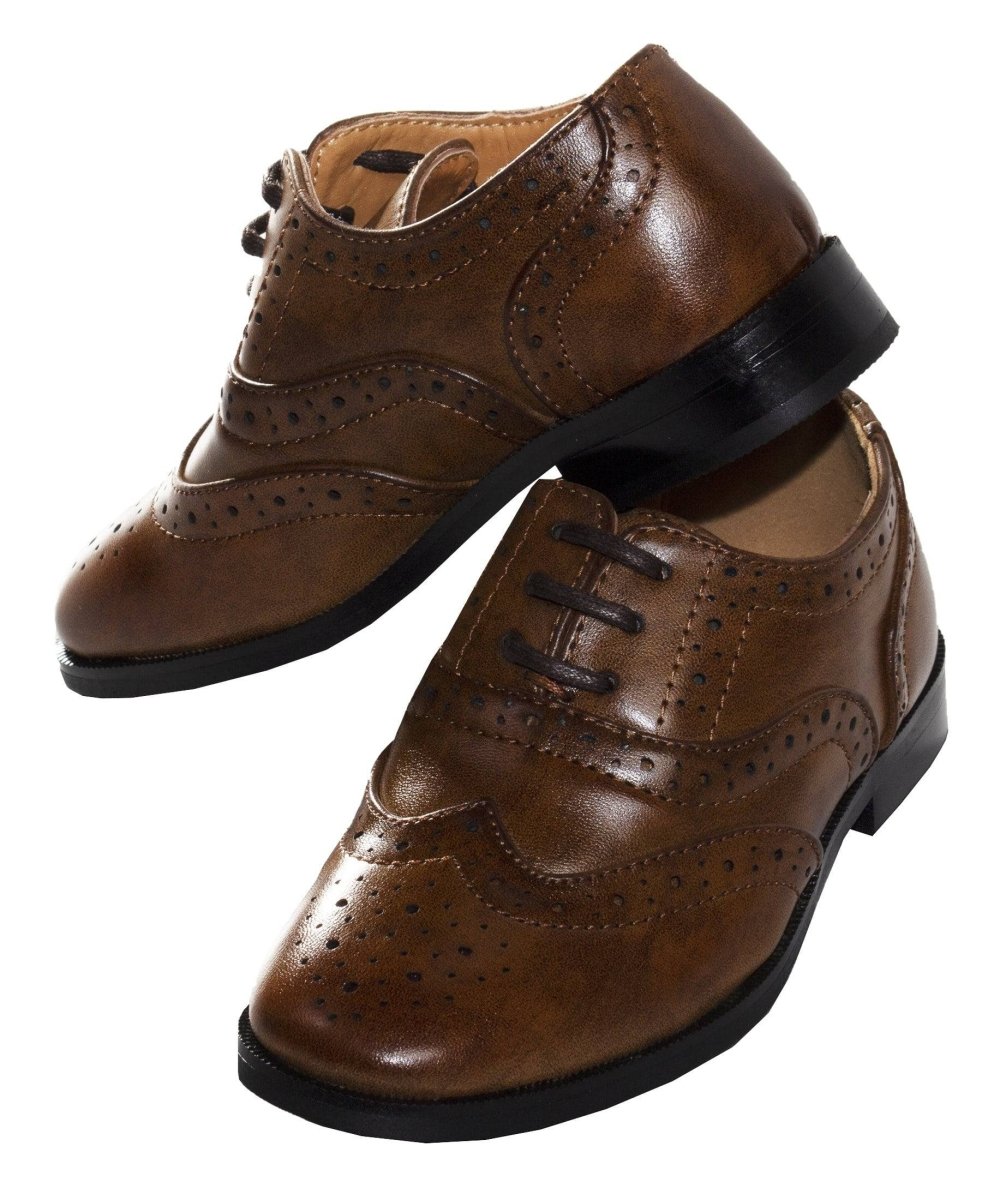 Boys Oxford Wing - Tip Lace Up Dress Shoes - Tuxgear