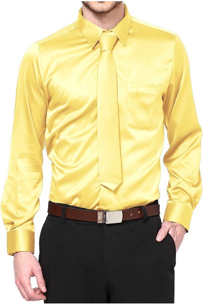 Boys Satin Long Sleeve Dress Shirt with Tie & Pocket Square - Tuxgear