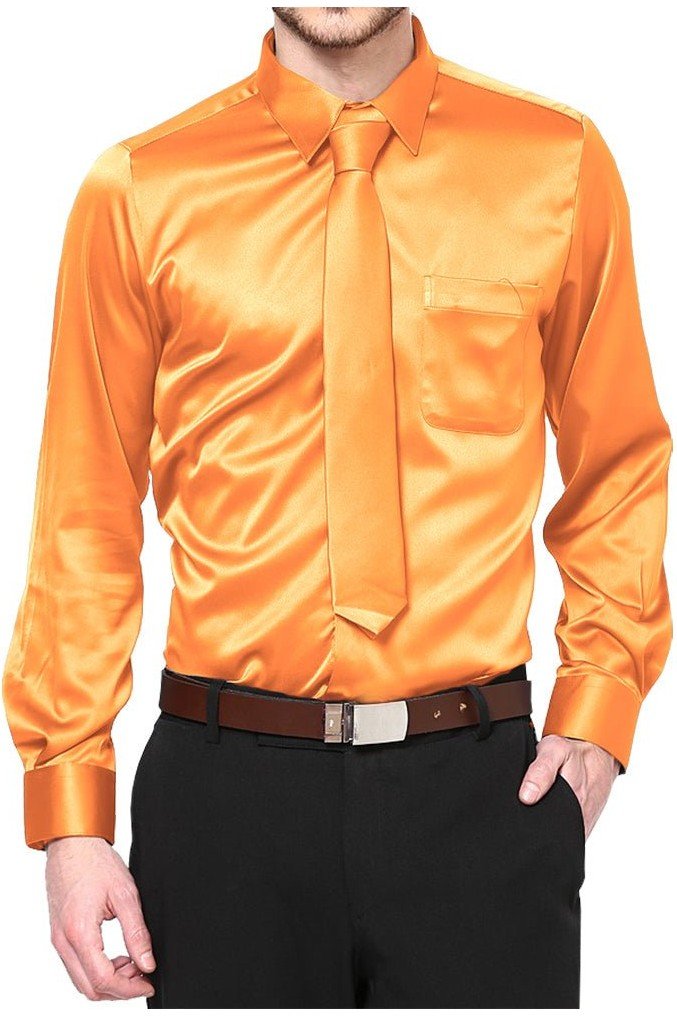 Boys Satin Long Sleeve Dress Shirt with Tie & Pocket Square - Tuxgear