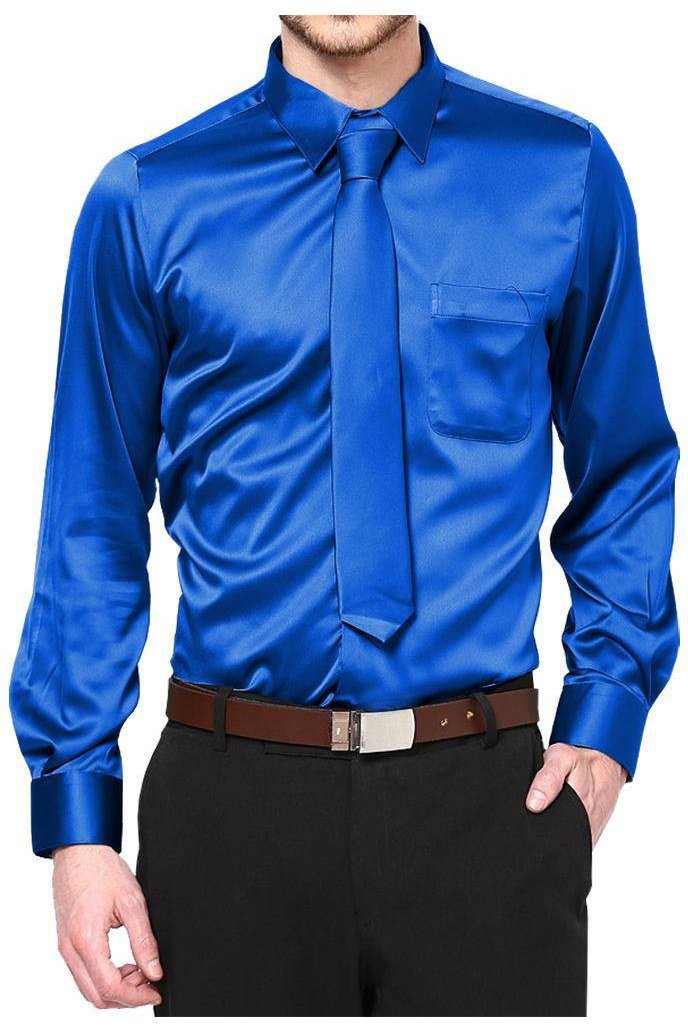 chinese dress ladies Hi-Tie Men's Top Dark Brown Satin Silk Men's Long Sleeve Dress Shirt, 3XL