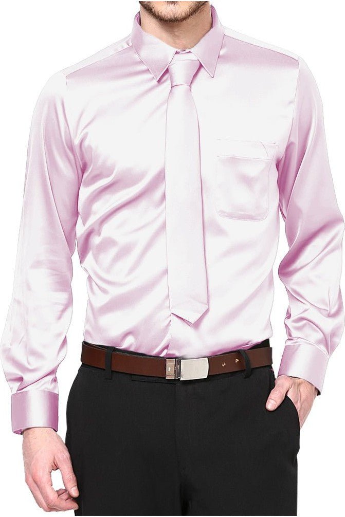 Boys Satin Long Sleeve Dress Shirt with Tie & Pocket Square - Tuxgear