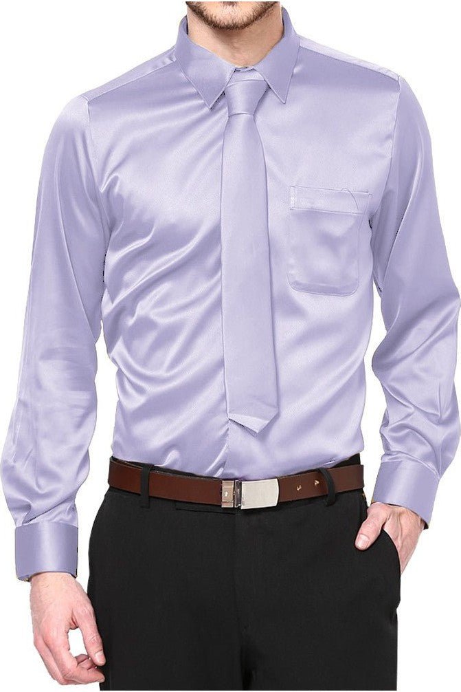 Boys Satin Long Sleeve Dress Shirt with Tie & Pocket Square - Tuxgear