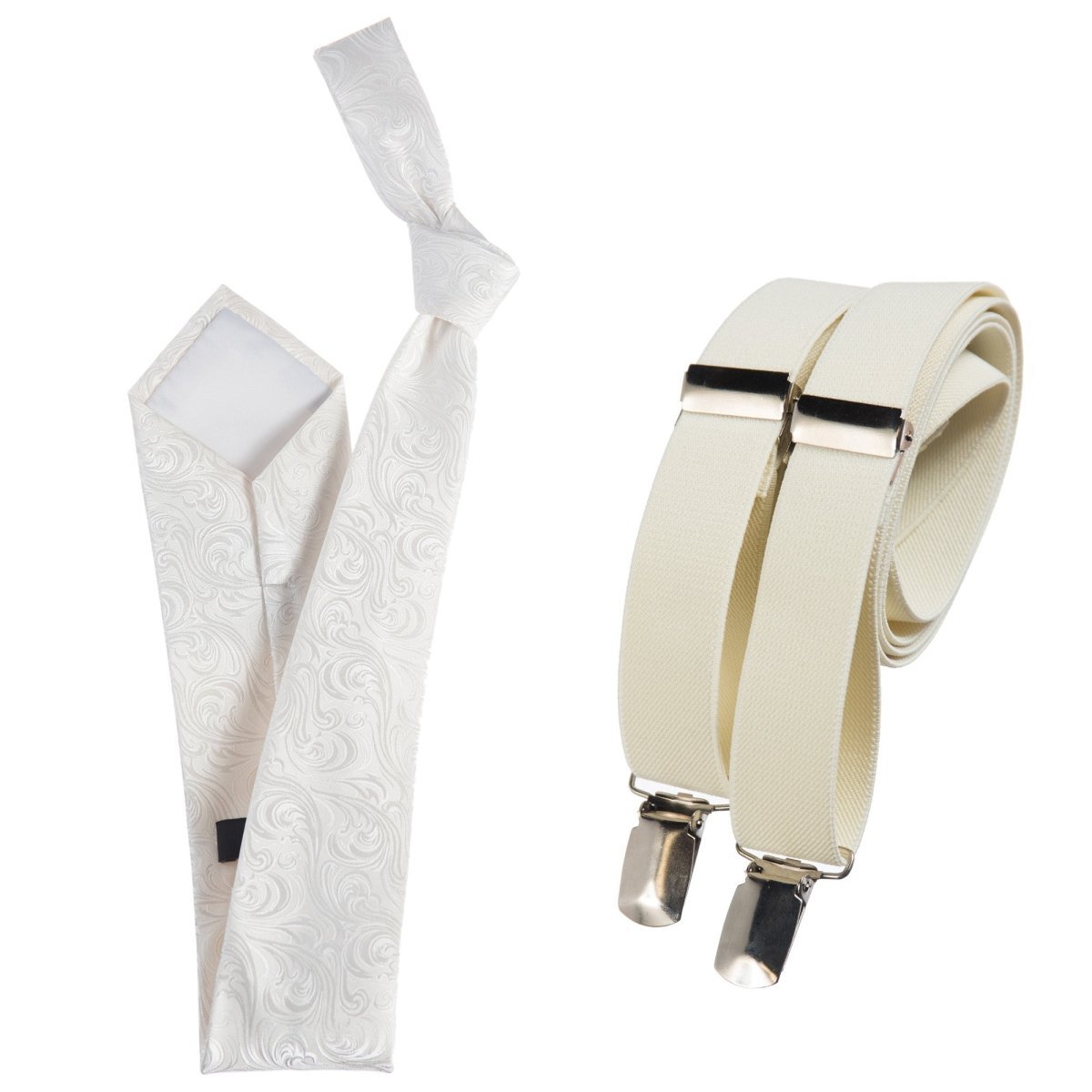 Classic Windsor Self Tie Paisley Jacquard Necktie and Suspenders - Tuxgear