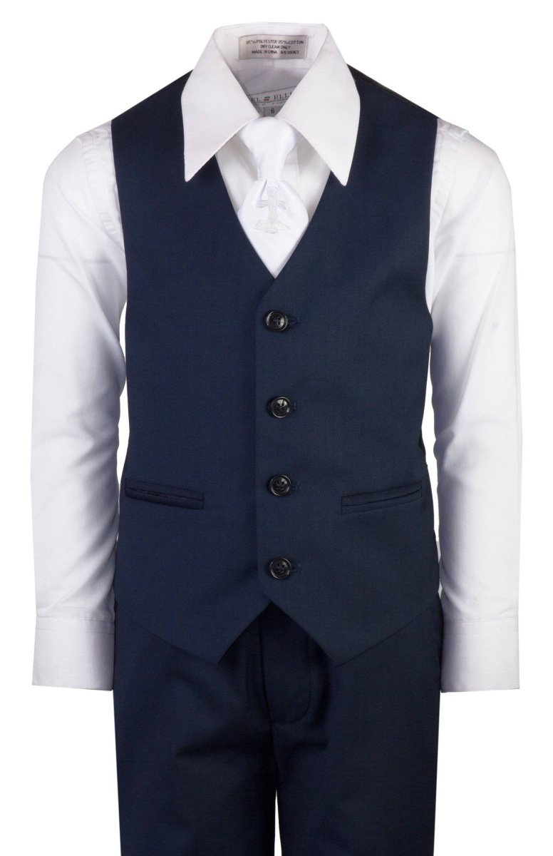 Navy Blue Slim Fit Suit Communion Cross Neck Tie Boys and Youth Sizes - Tuxgear
