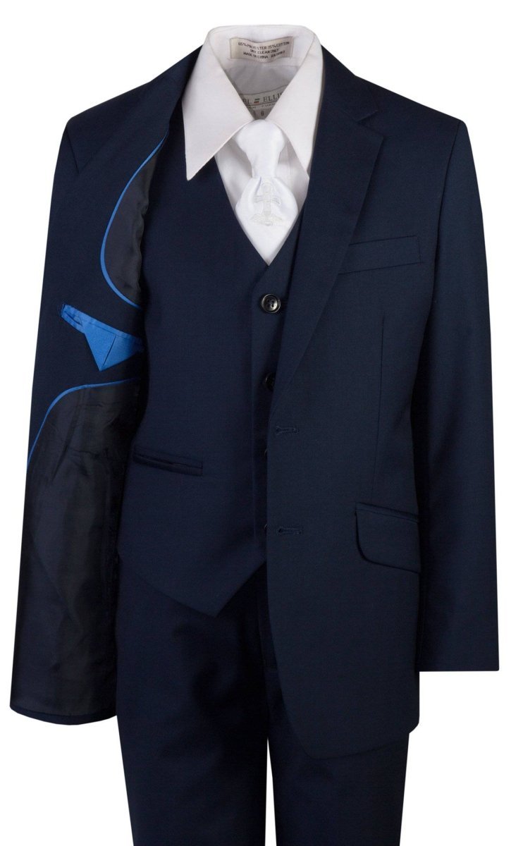 Navy Blue Slim Fit Suit Communion Cross Neck Tie Boys and Youth Sizes - Tuxgear
