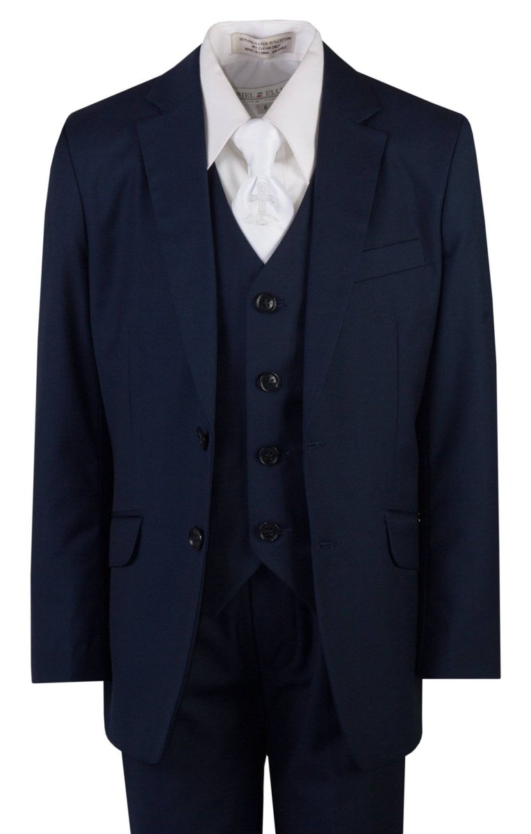 Navy Blue Slim Fit Suit Communion Cross Neck Tie Boys and Youth Sizes - Tuxgear