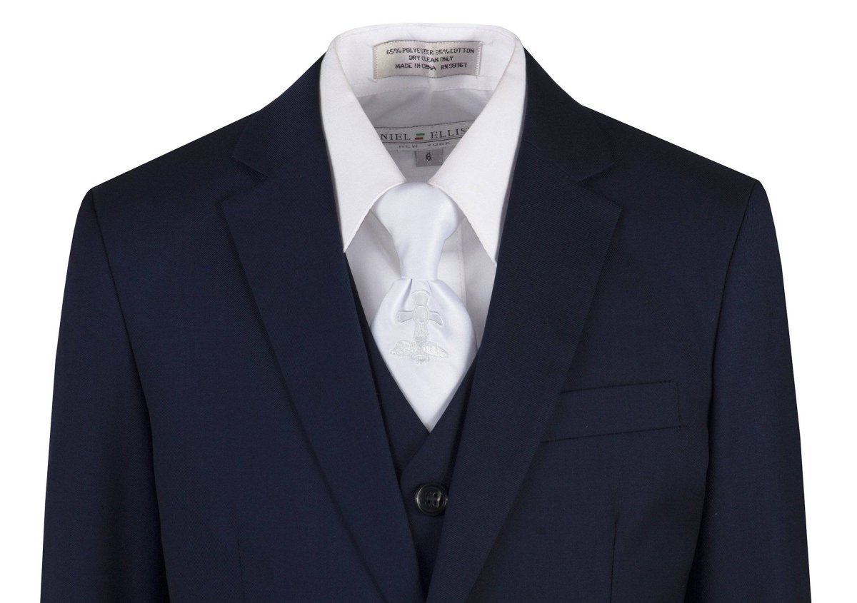 Navy Blue Slim Fit Suit Communion Cross Neck Tie Boys and Youth Sizes - Tuxgear