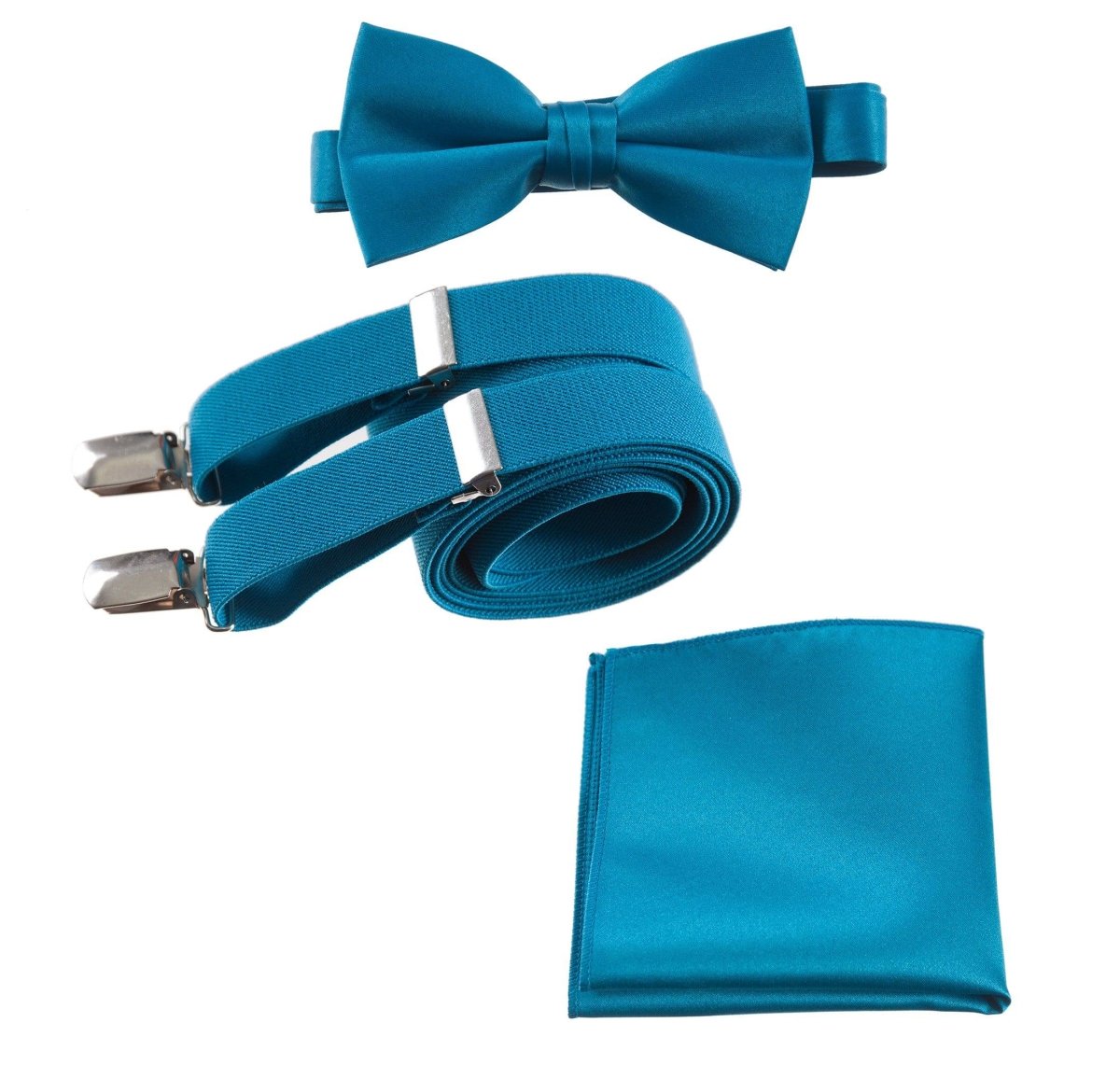 Pre - tied Satin Bow Tie & Pocket Square with Adjustable Stretch Elastic Suspender - Tuxgear