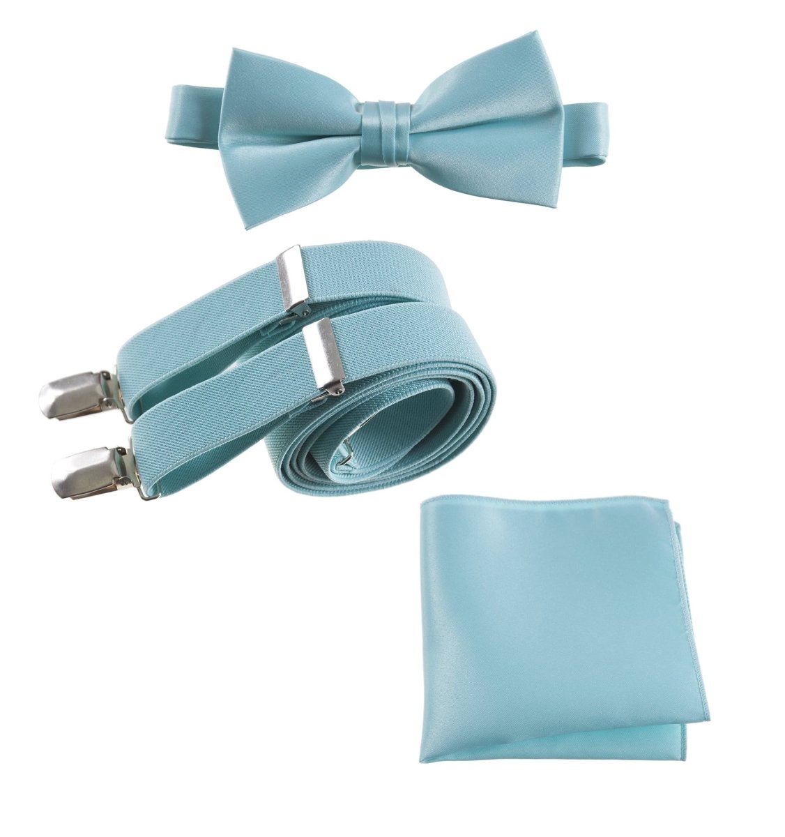Pre - tied Satin Bow Tie & Pocket Square with Adjustable Stretch Elastic Suspender - Tuxgear