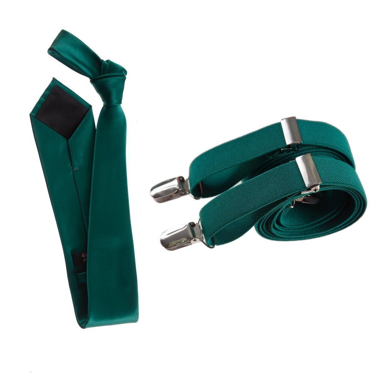 Self - Tie Satin Necktie with Matching Elastic Suspender - X Back Design - Tuxgear