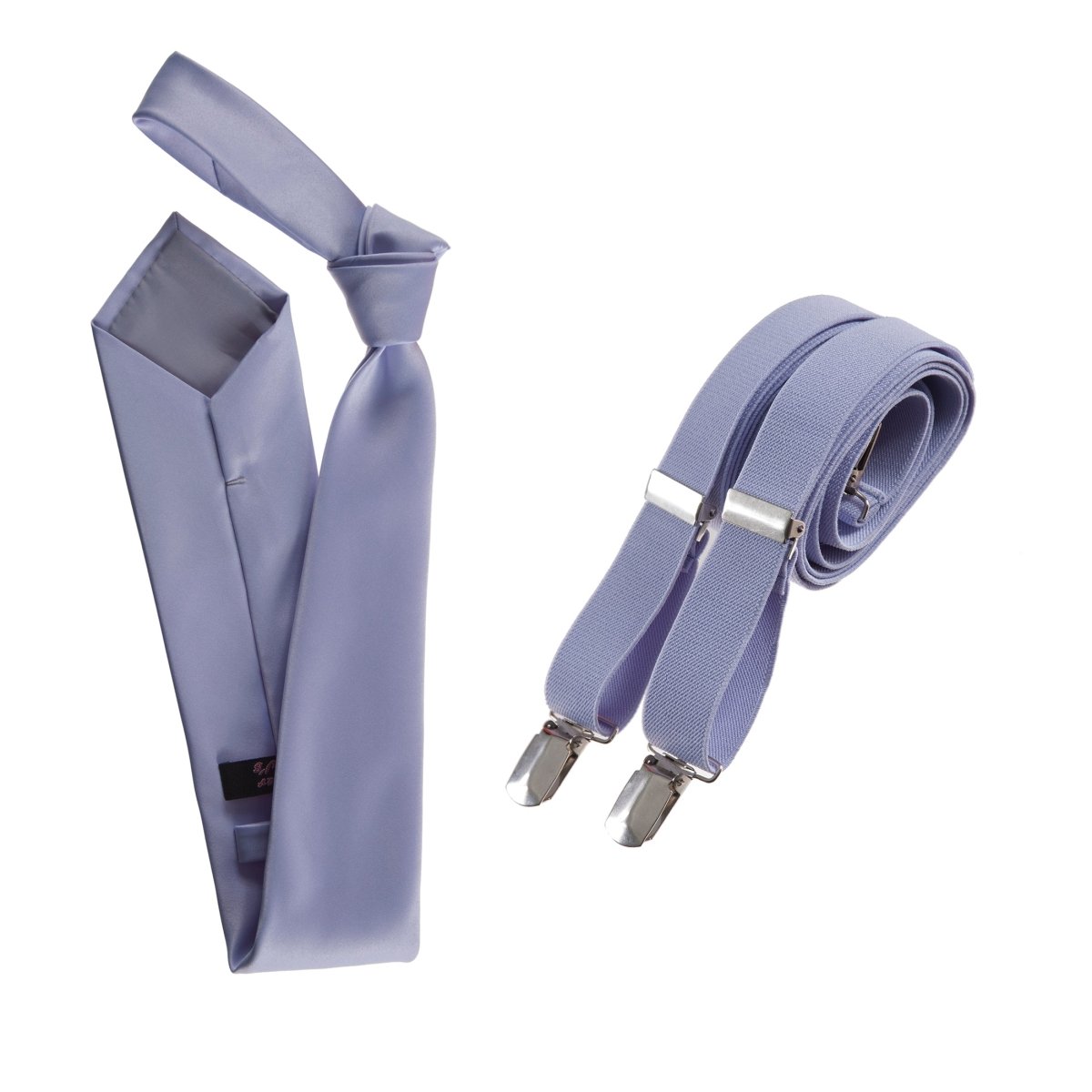 Self - Tie Satin Necktie with Matching Elastic Suspender - X Back Design - Tuxgear