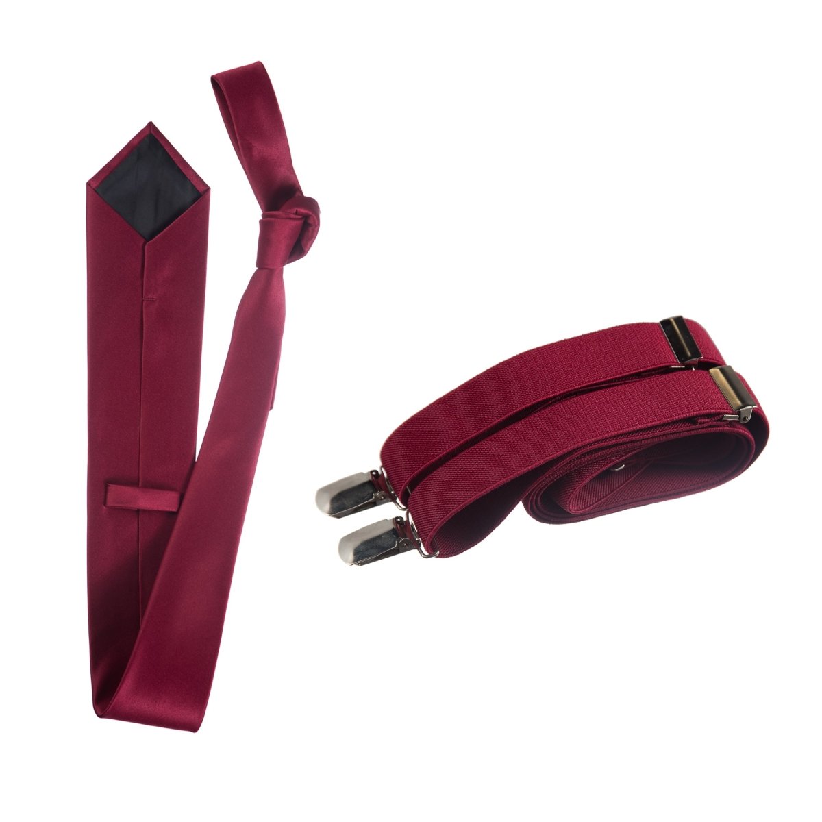 Self - Tie Satin Necktie with Matching Elastic Suspender - X Back Design - Tuxgear